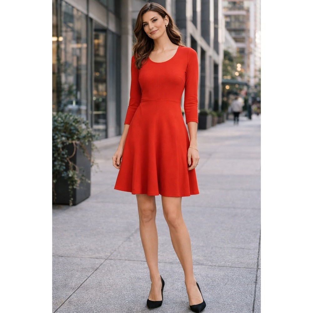 Diane Von Furstenberg Paloma Fit Flare Dress Red 3/4 Sleeve Poppy Size 4
